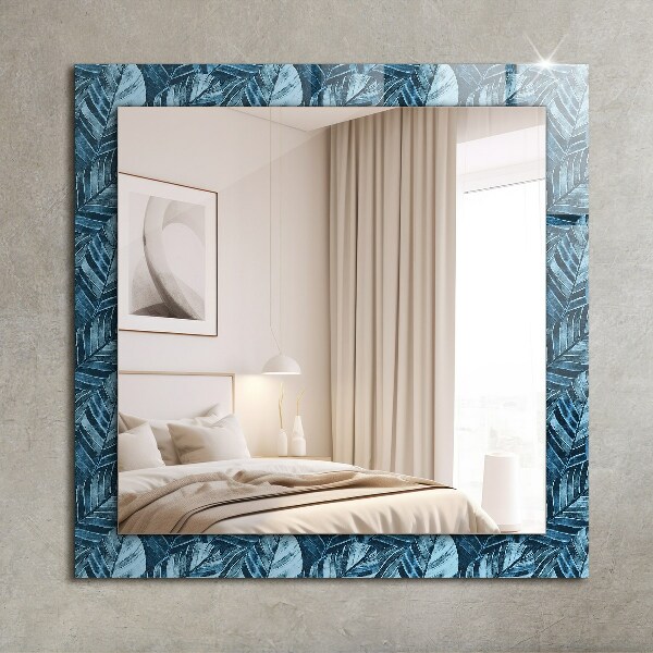 Espelho decorativo com estampas de folhas azuis