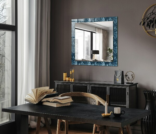 Espelho decorativo com estampas de folhas azuis