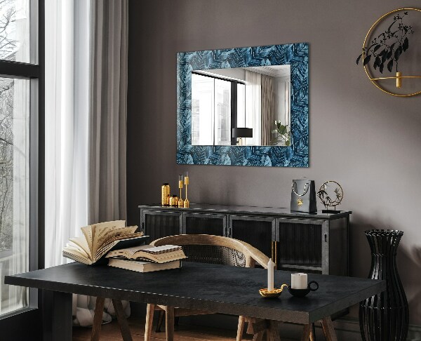 Espelho decorativo com estampas de folhas azuis