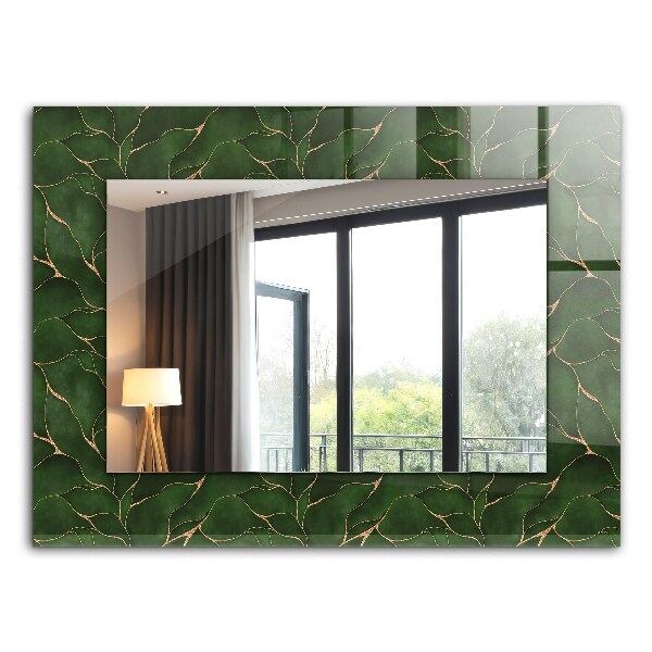Espelho decorativo com estampas de folhas verdes
