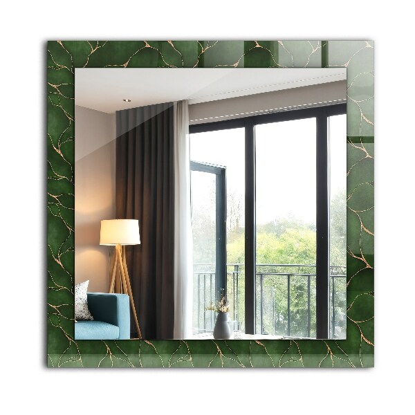 Espelho decorativo com estampas de folhas verdes