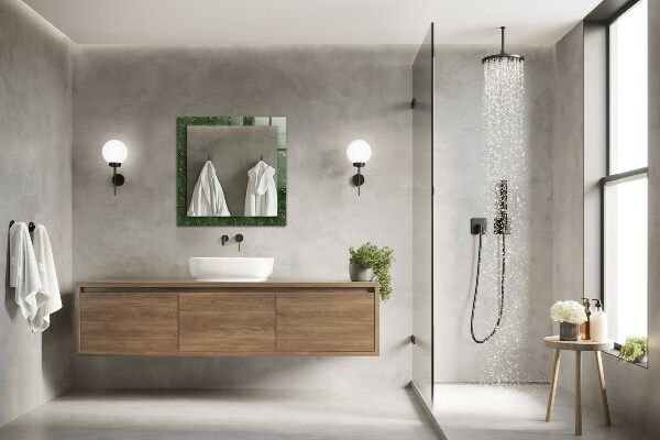 Espelho decorativo com estampas de folhas verdes