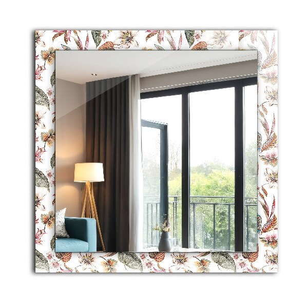 Espelho com moldura decorada com flores e folhas