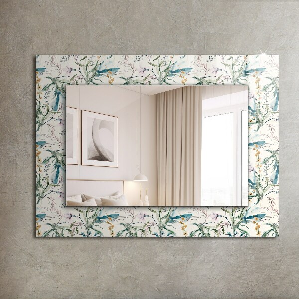 Espelho com moldura decorada em padrão floral de aquarela