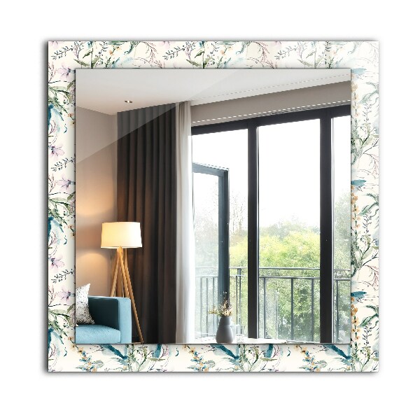 Espelho com moldura decorada em padrão floral de aquarela