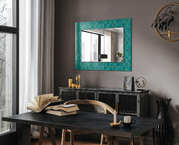Espelho decorativo com padrão geométrico na cor verde