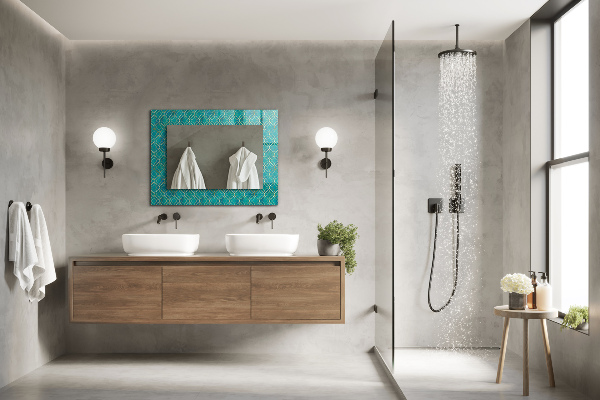 Espelho decorativo com padrão geométrico na cor verde