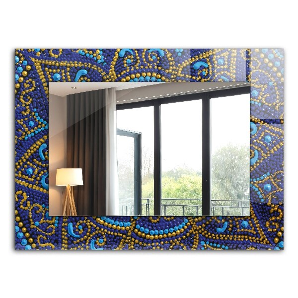 Espelho com moldura decorada mandala de ponto azul
