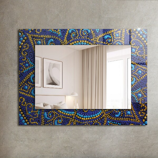 Espelho com moldura decorada mandala de ponto azul