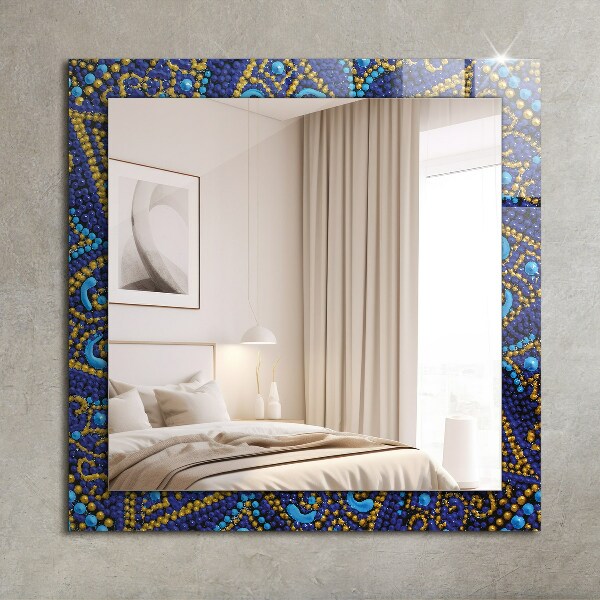 Espelho com moldura decorada mandala de ponto azul