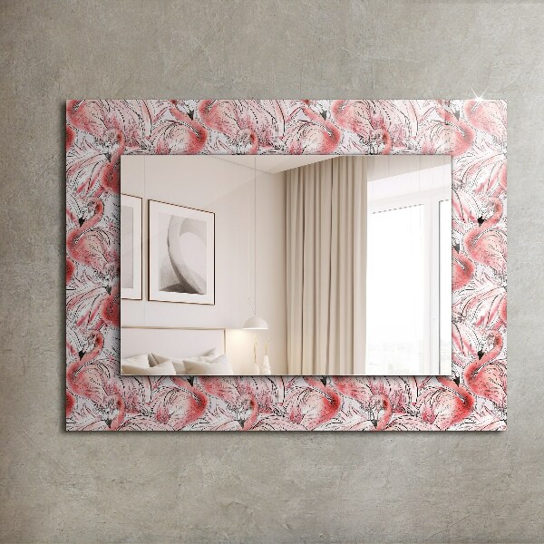 Espelho decorativo com tema de flamingos cor de rosa