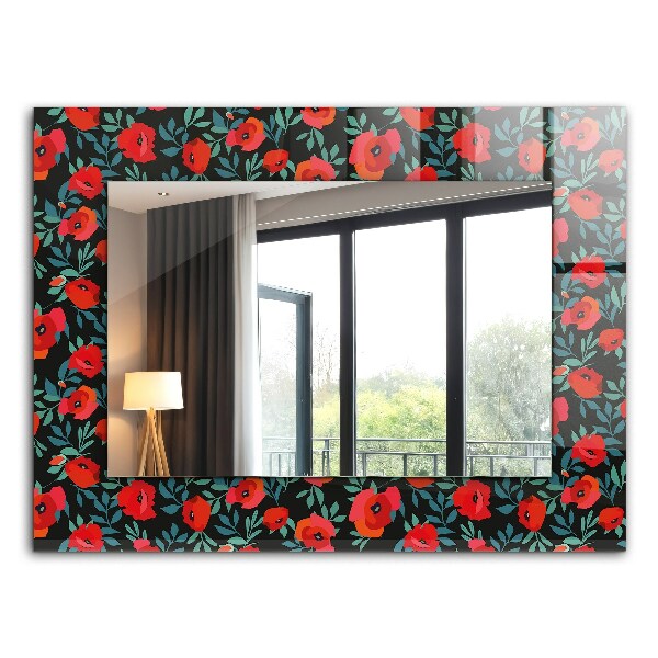 Espelho com moldura decorada com flores de papoula