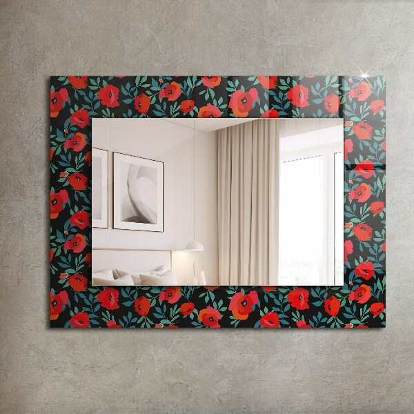 Espelho com moldura decorada com flores de papoula