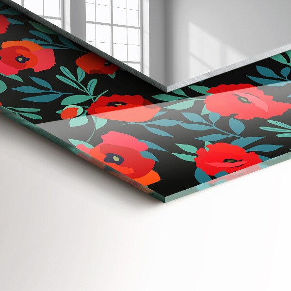 Espelho com moldura decorada com flores de papoula
