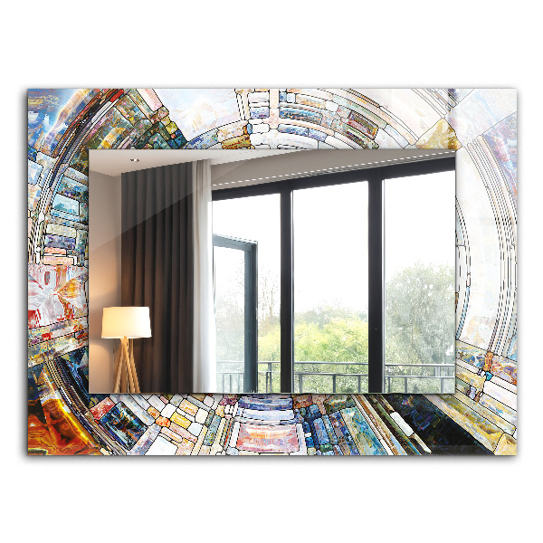 Espelho circular com moldura decorada em estilo mosaico abstrato