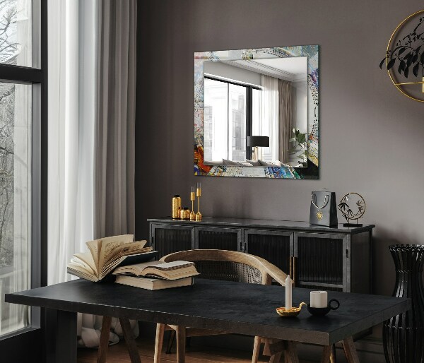 Espelho circular com moldura decorada em estilo mosaico abstrato