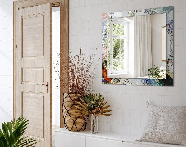 Espelho circular com moldura decorada em estilo mosaico abstrato