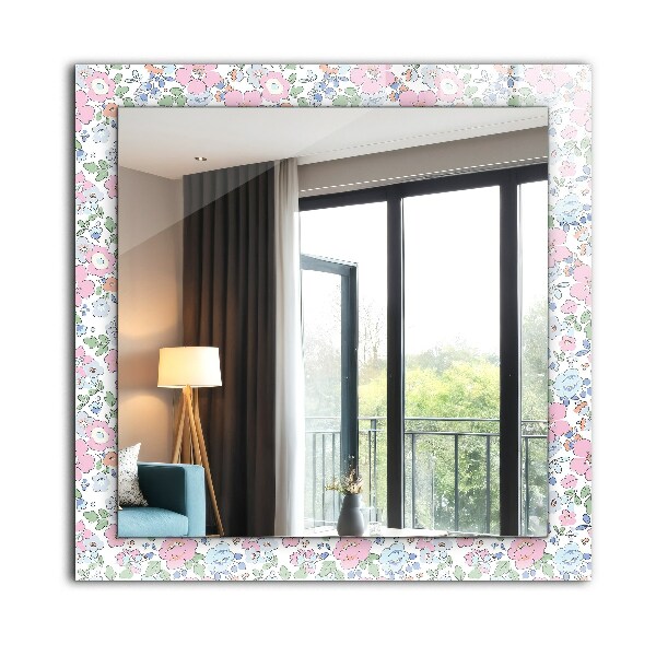 Espelho decorativo com estampa floral em tecido