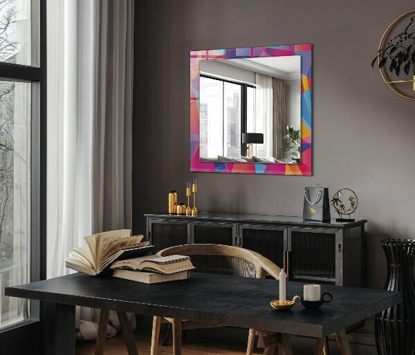 Espelho decorativo com motivos geométricos coloridos