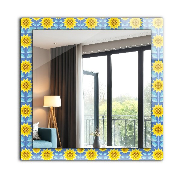 Espelho decorativo com motivos de folhas de girassol