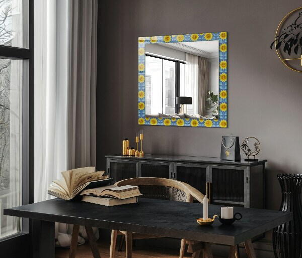 Espelho decorativo com motivos de folhas de girassol