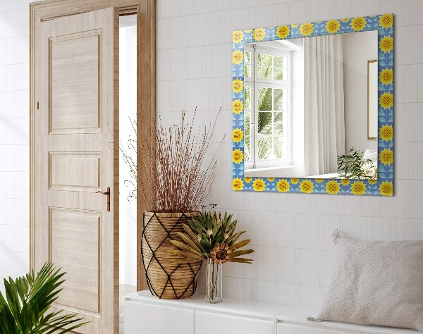 Espelho decorativo com motivos de folhas de girassol