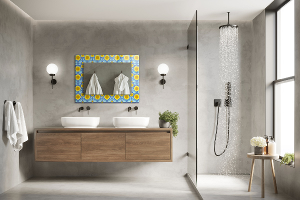 Espelho decorativo com motivos de folhas de girassol
