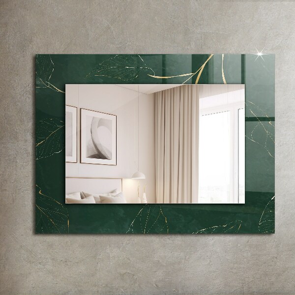 Espelho com moldura decorada em folhas verdes e douradas