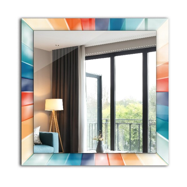Espelho decorativo com estampa de feixes de luz coloridos