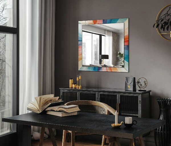 Espelho decorativo com estampa de feixes de luz coloridos