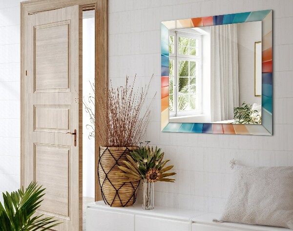 Espelho decorativo com estampa de feixes de luz coloridos