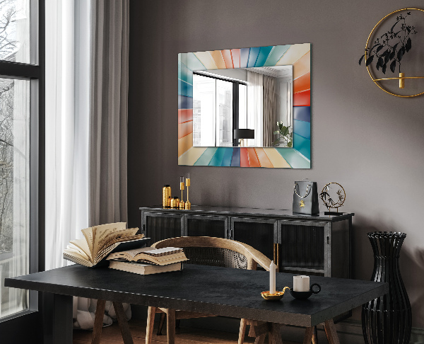 Espelho decorativo com estampa de feixes de luz coloridos