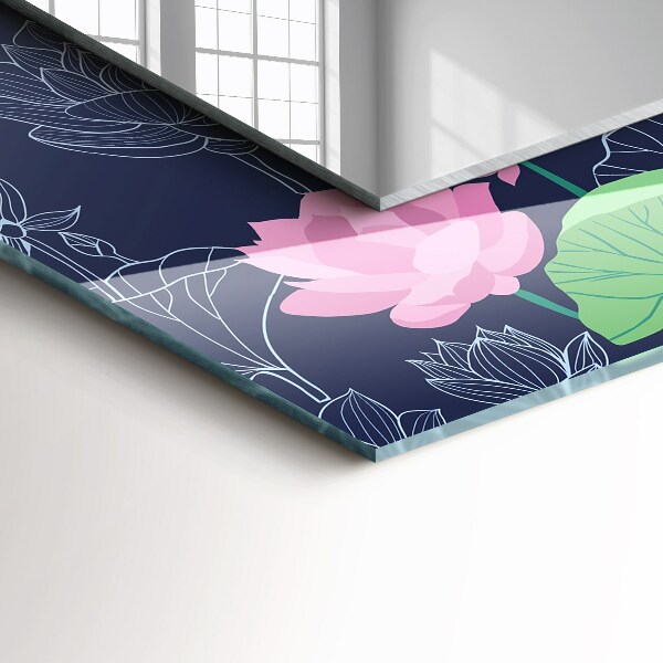 Espelho com moldura decorada com flores de lótus na cor rosa