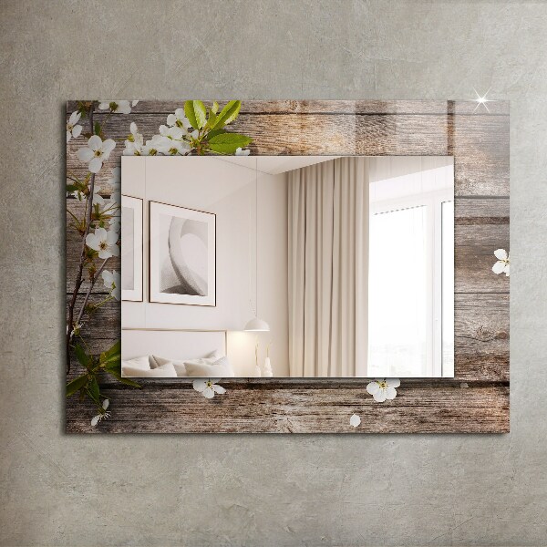 Espelho decorativo com flores na madeira