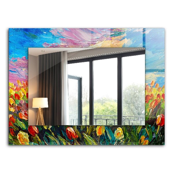 Espelho com moldura decorada campo de tulipas