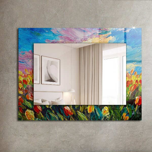 Espelho com moldura decorada campo de tulipas