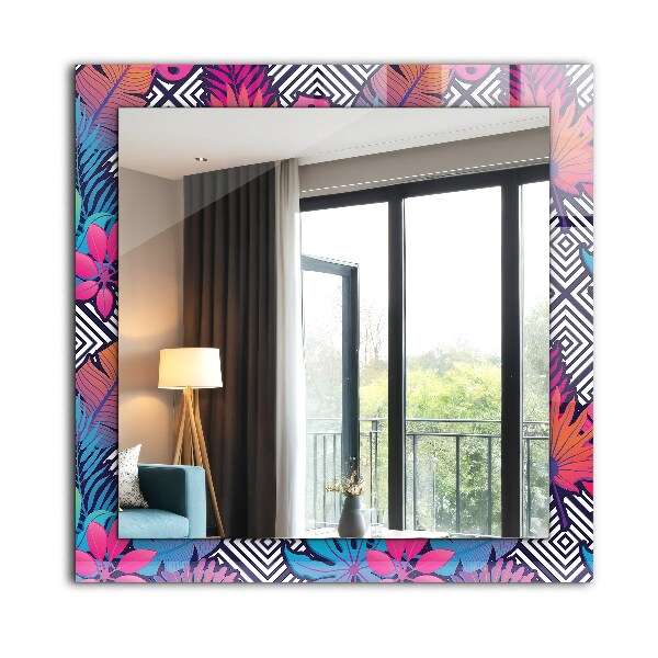 Espelho decorativo com estampa de folhas tropicais coloridas