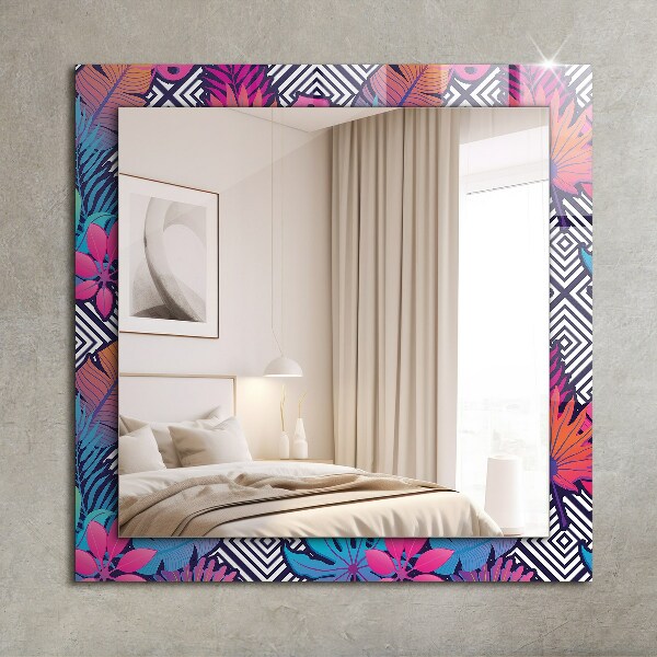 Espelho decorativo com estampa de folhas tropicais coloridas