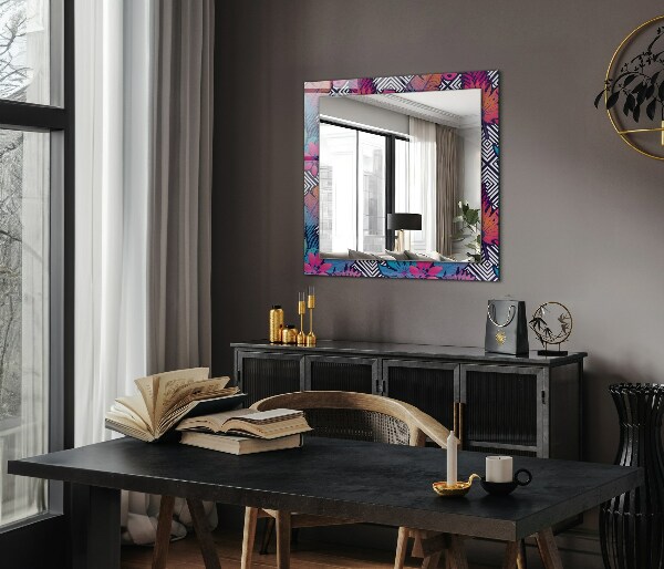 Espelho decorativo com estampa de folhas tropicais coloridas