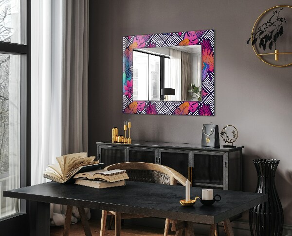 Espelho decorativo com estampa de folhas tropicais coloridas