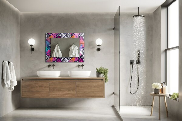 Espelho decorativo com estampa de folhas tropicais coloridas