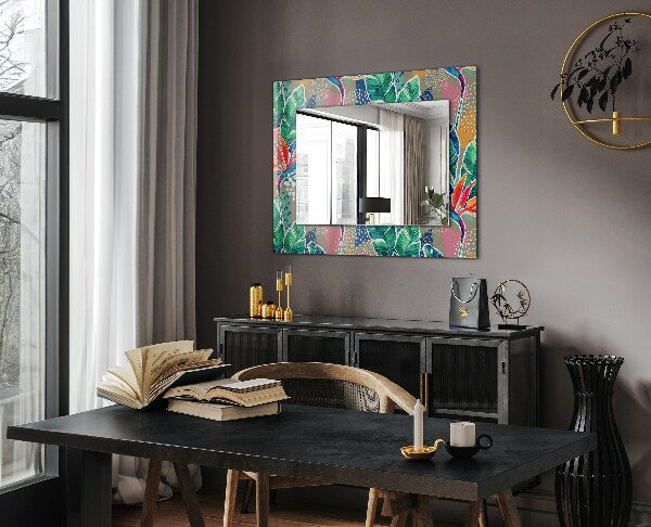 Espelho decorativo com flores e folhas