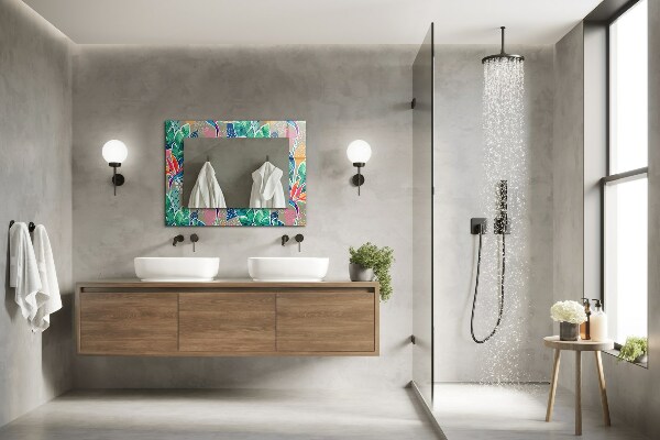 Espelho decorativo com flores e folhas