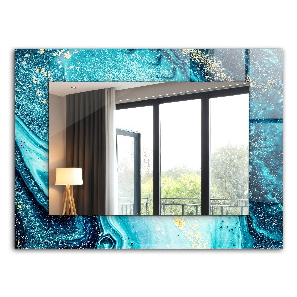Espelho decorativo com arte abstrata azul