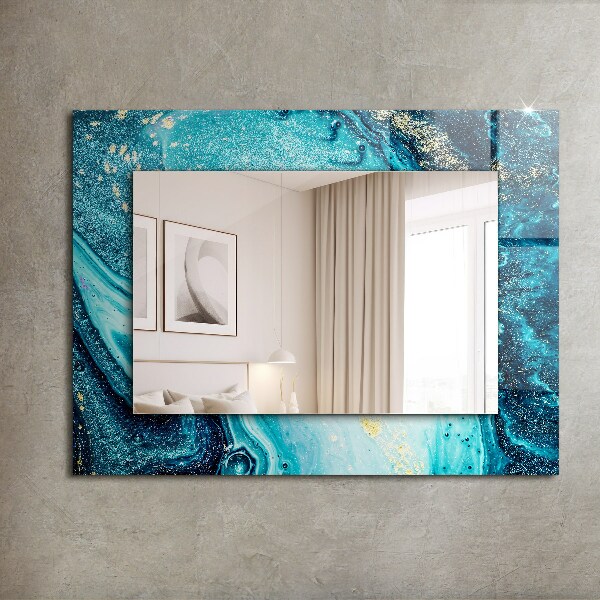 Espelho decorativo com arte abstrata azul