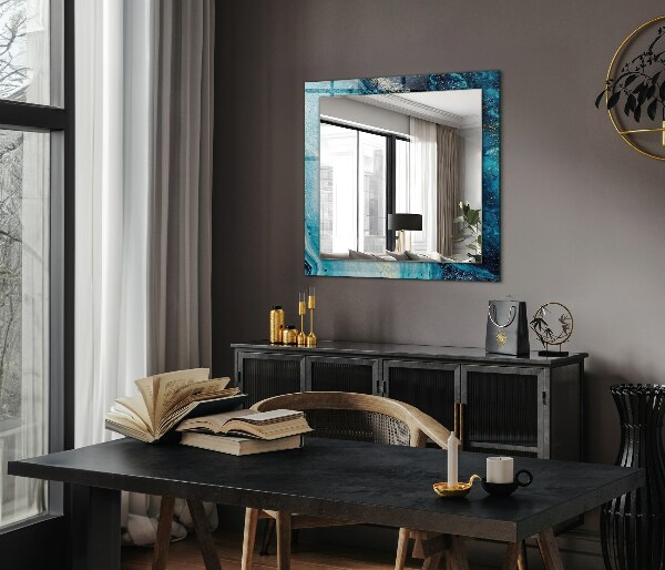 Espelho decorativo com arte abstrata azul