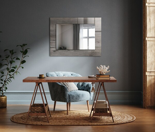 Espelho com moldura decorada com textura de tábua de madeira