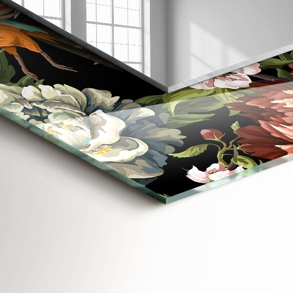 Espelho com moldura decorada com flores e pássaros