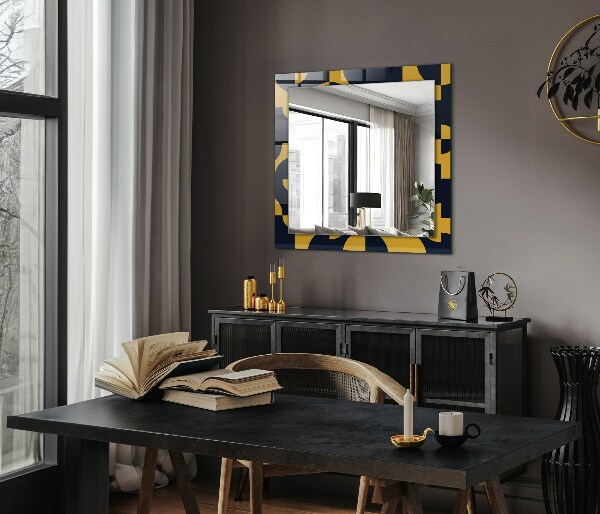 Espelho com moldura decorada de motivo geométrico abstrato