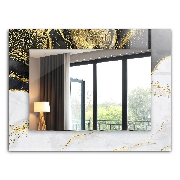 Espelho decorativo com arte abstrata em ouro